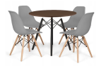 Zestaw skandynawski stół okrągły 80 rustykalny i 4 krzesła ENZO szare