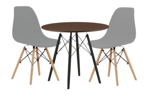 Zestaw skandynawski stół okrągły 80 rustykalny i 2 krzesła ENZO szare